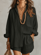 Harper | Women’s Shirt And Shorts Set | Button Front Vacation Outfit-Women Outfit Set-Pick NewYork