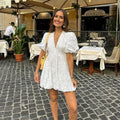 Hazel | Women’s Embroidered Mini Dress | V Neck Puff Sleeve Occasion Wear-Women Dress-Pick NewYork