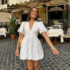 Hazel | Women’s Embroidered Mini Dress | V Neck Puff Sleeve Occasion Wear-Women Dress-Pick NewYork
