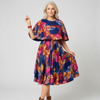 Hazel | Women's Floral Print Midi Dress | Cape Sleeve Overlay-Women Dress-Pick NewYork