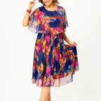 Hazel | Women's Floral Print Midi Dress | Cape Sleeve Overlay-Women Dress-Pick NewYork