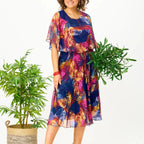 Hazel | Women's Floral Print Midi Dress | Cape Sleeve Overlay-Women Dress-Pick NewYork