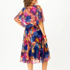 Hazel | Women's Floral Print Midi Dress | Cape Sleeve Overlay-Women Dress-Pick NewYork