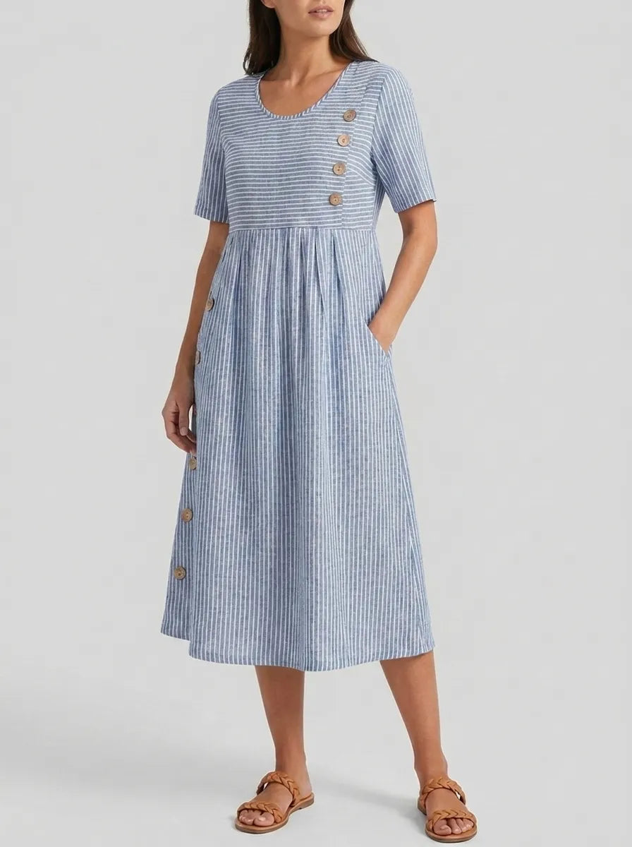 Hazel | Women’s Striped Midi Dress | A Line Resort Wear-Women Dress-Pick NewYork