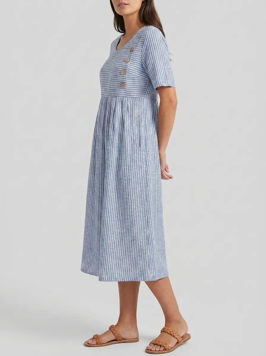Hazel | Women’s Striped Midi Dress | A Line Resort Wear-Women Dress-Pick NewYork