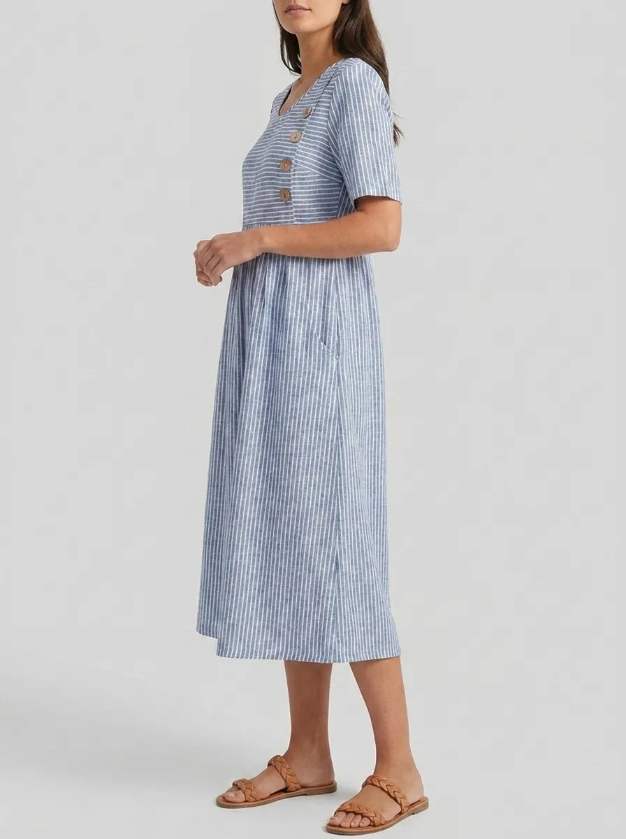 Hazel | Women’s Striped Midi Dress | A Line Resort Wear-Women Dress-Pick NewYork
