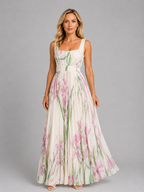 Iris | Women's Floral Print Maxi Dress | Square Neck A Line-Women Dress-Pick NewYork