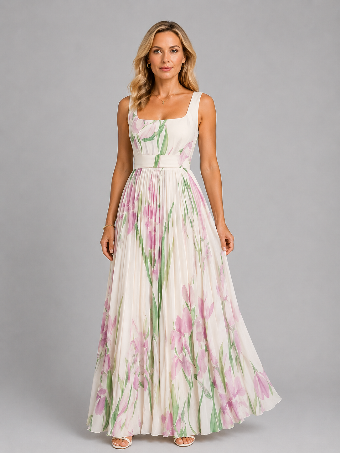 Iris | Women's Floral Print Maxi Dress | Square Neck A Line-Women Dress-Pick NewYork