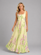 Iris | Women's Floral Print Maxi Dress | Square Neck A Line-Women Dress-Pick NewYork