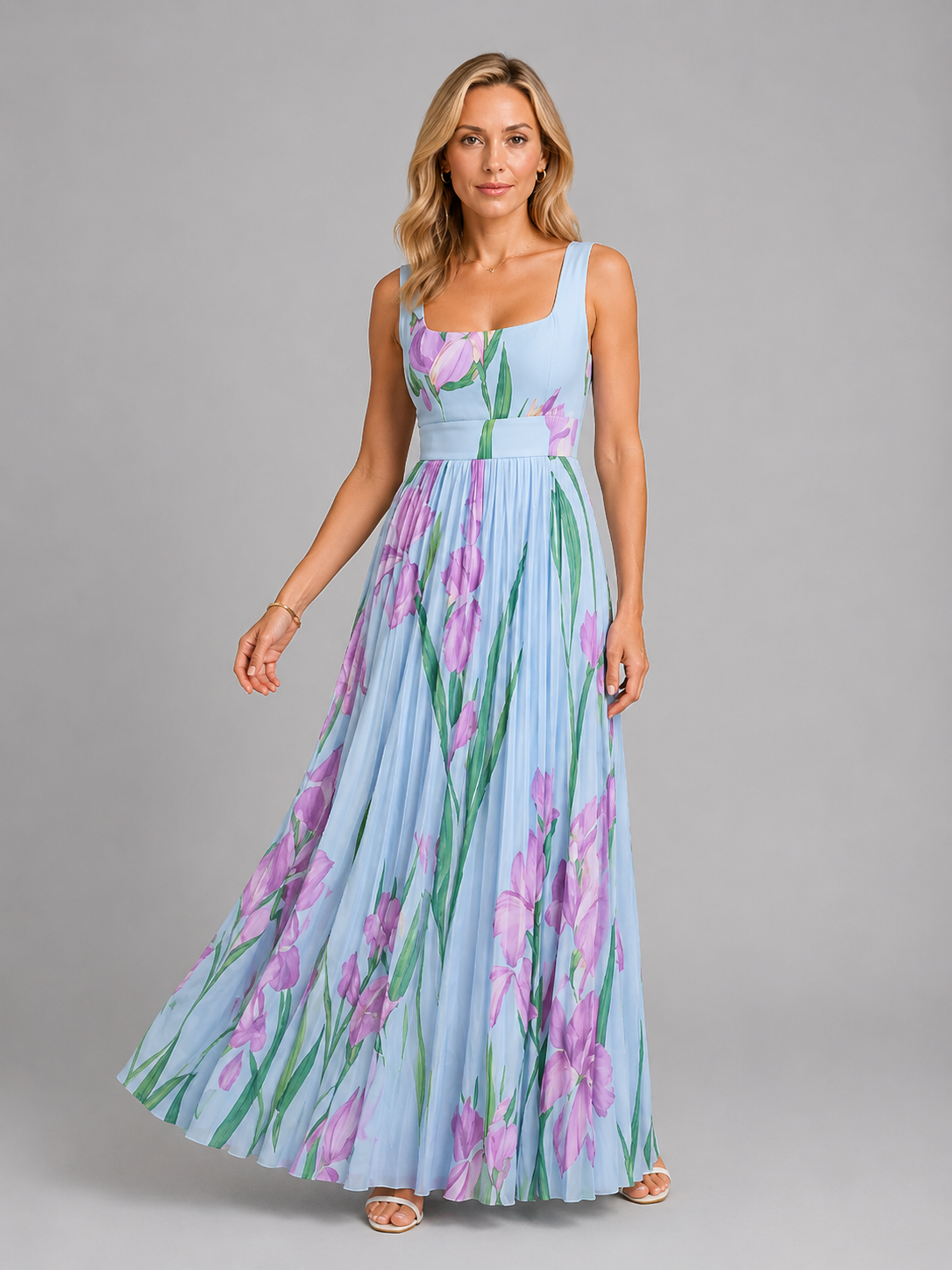 Iris | Women's Floral Print Maxi Dress | Square Neck A Line-Women Dress-Pick NewYork