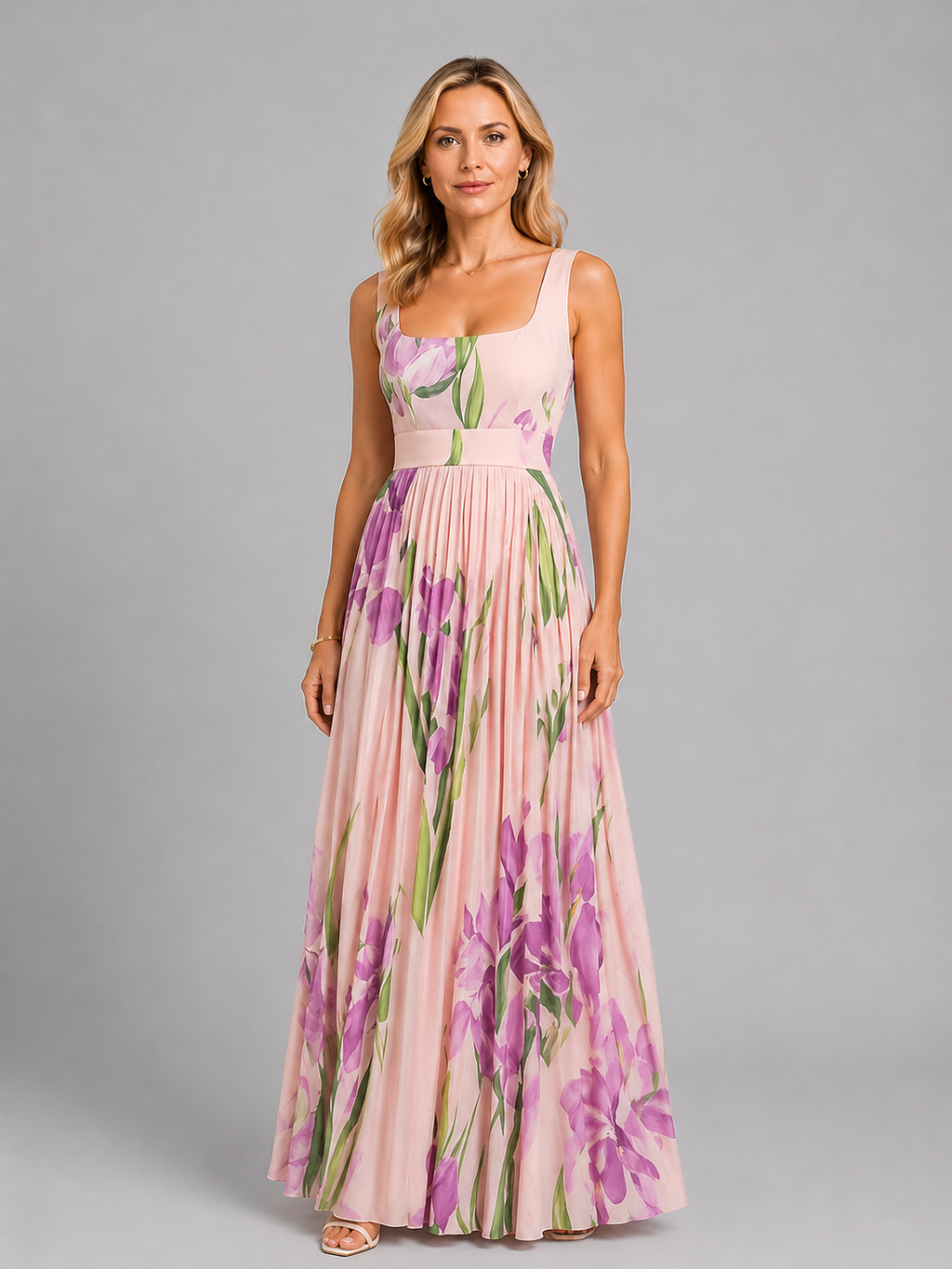 Iris | Women's Floral Print Maxi Dress | Square Neck A Line-Women Dress-Pick NewYork