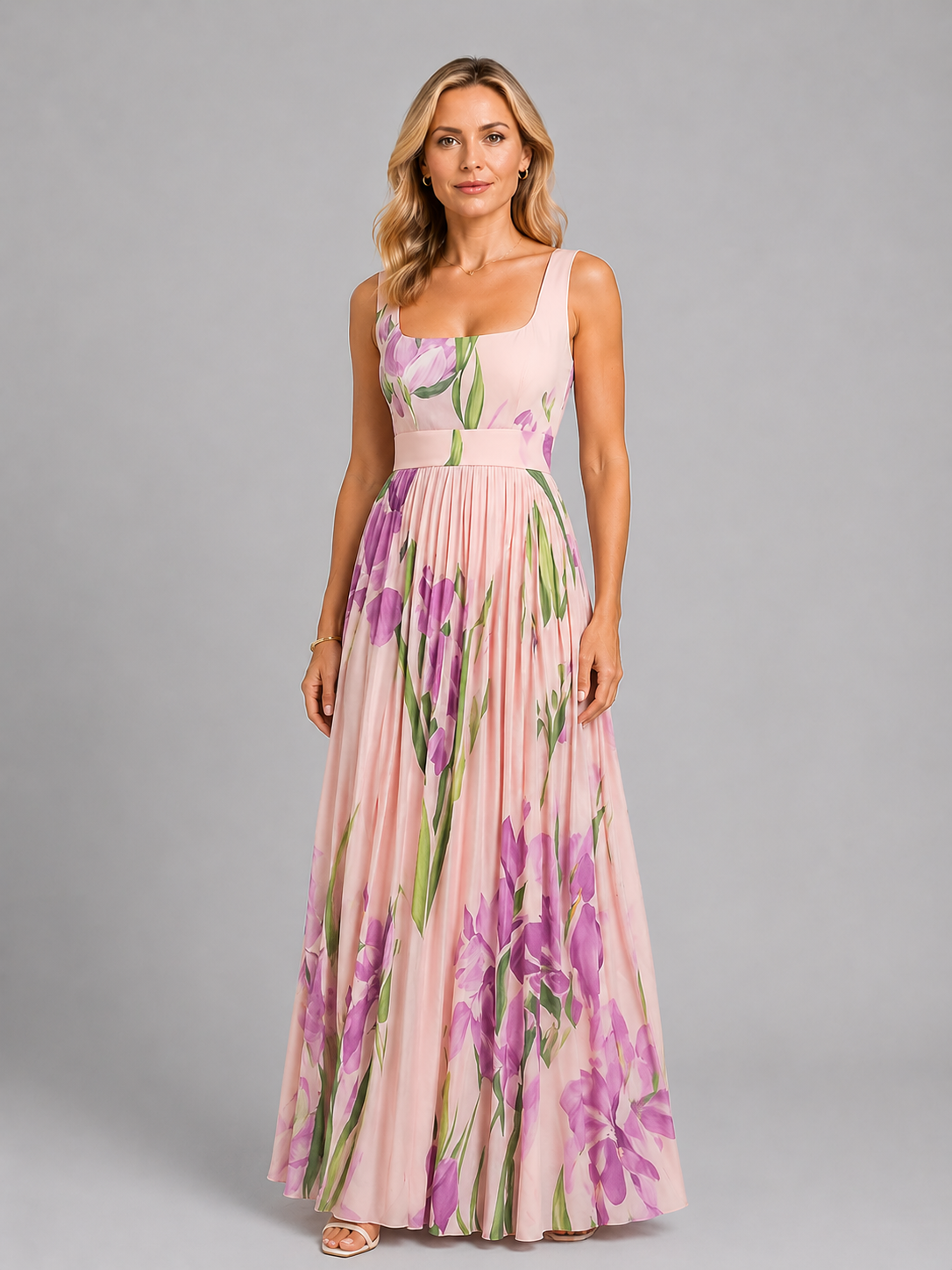 Iris | Women's Floral Print Maxi Dress | Square Neck A Line-Women Dress-Pick NewYork