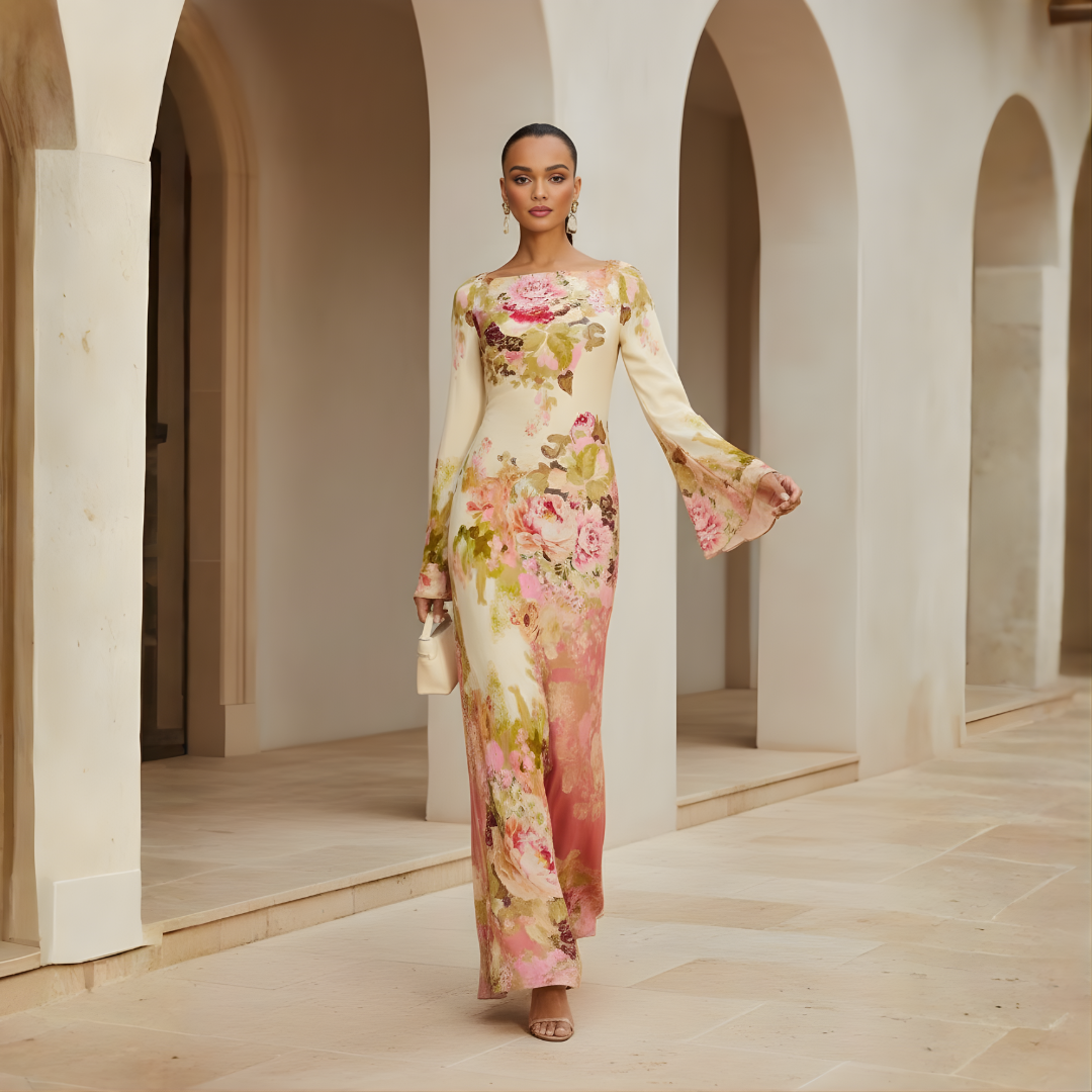 Isabella | Women's Floral Maxi Dress | Long Sleeve Wedding Guest Dress-Women Dress-Pick NewYork