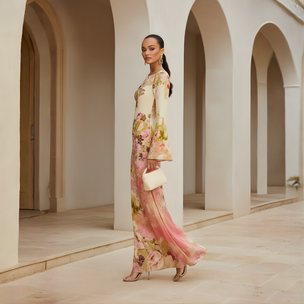 Isabella | Women's Floral Maxi Dress | Long Sleeve Wedding Guest Dress-Women Dress-Pick NewYork