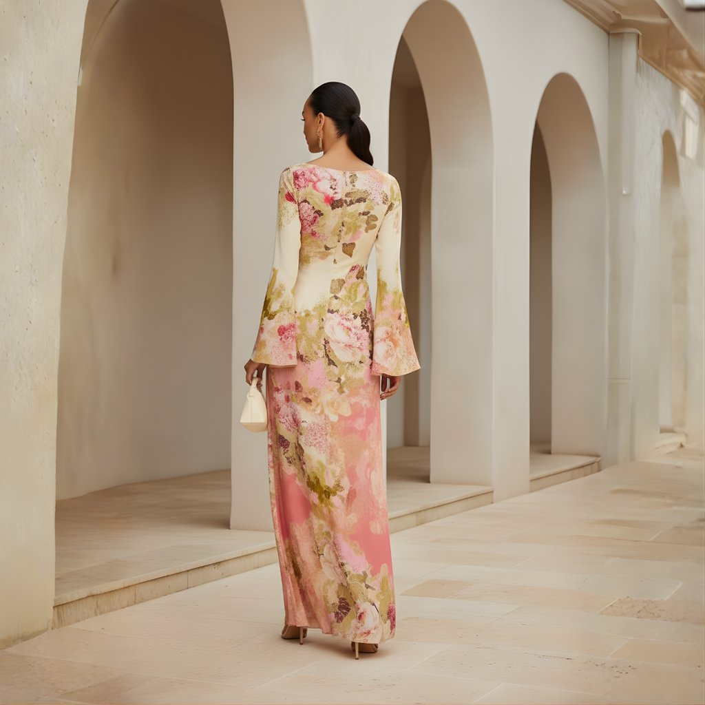 Isabella | Women's Floral Maxi Dress | Long Sleeve Wedding Guest Dress-Women Dress-Pick NewYork