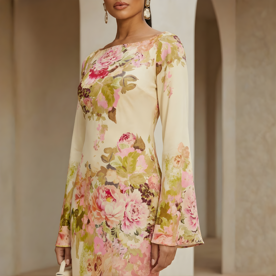 Isabella | Women's Floral Maxi Dress | Long Sleeve Wedding Guest Dress-Women Dress-Pick NewYork