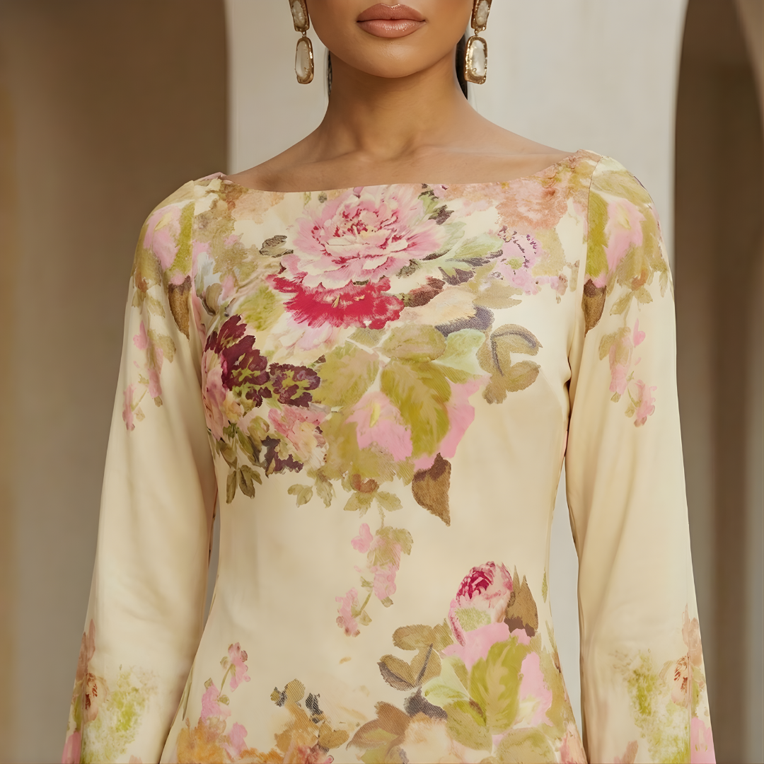 Isabella | Women's Floral Maxi Dress | Long Sleeve Wedding Guest Dress-Women Dress-Pick NewYork