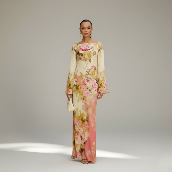 Isabella | Women's Floral Maxi Dress | Long Sleeve Wedding Guest Dress-Women Dress-Pick NewYork