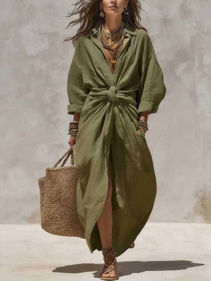 Isabella | Women’s Shirt Dress | Tie Front Midi Length-Pick NewYork