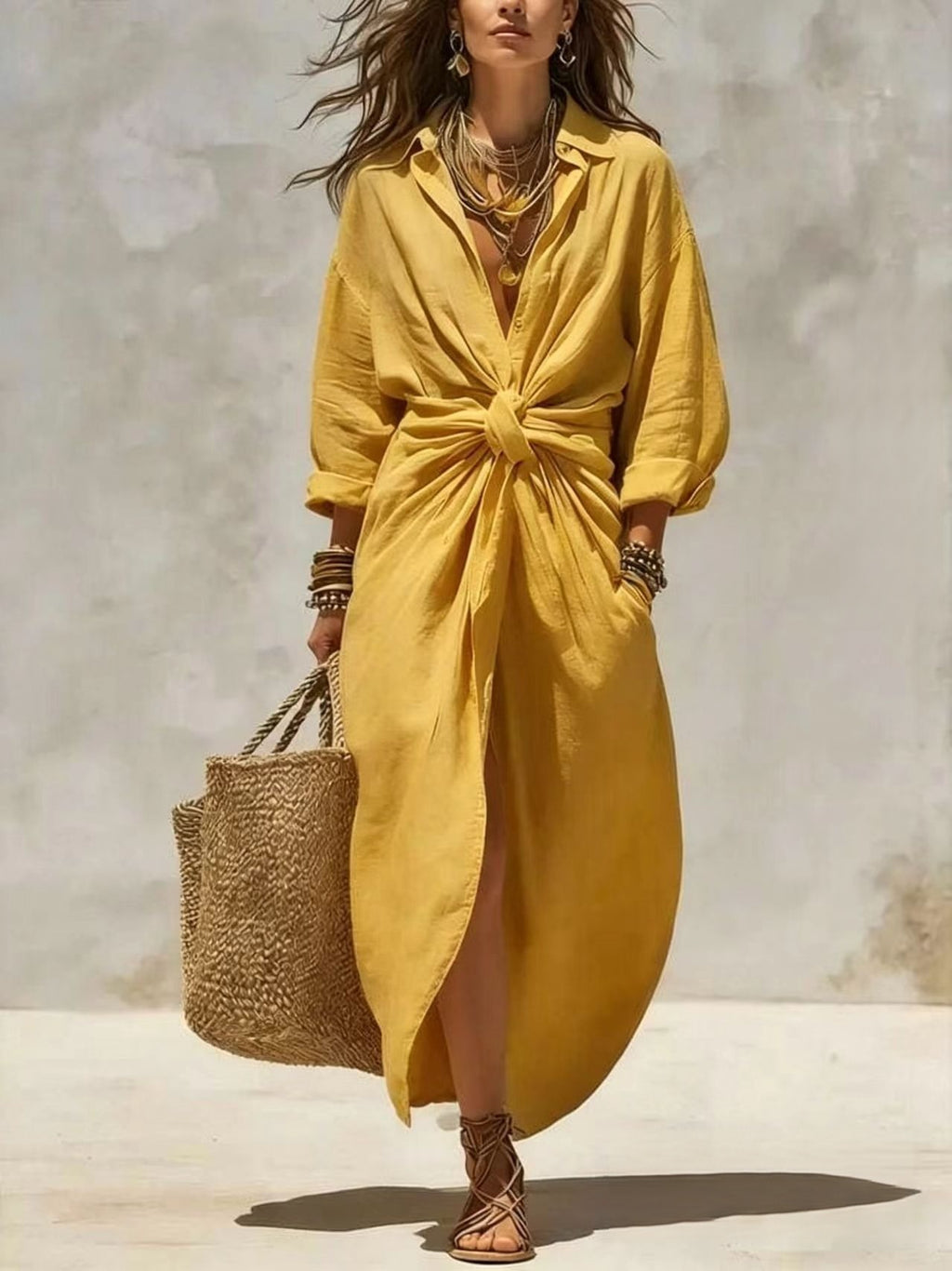 Isabella | Women’s Shirt Dress | Tie Front Midi Length-Pick NewYork