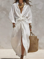 Isabella | Women’s Shirt Dress | Tie Front Midi Length-Pick NewYork