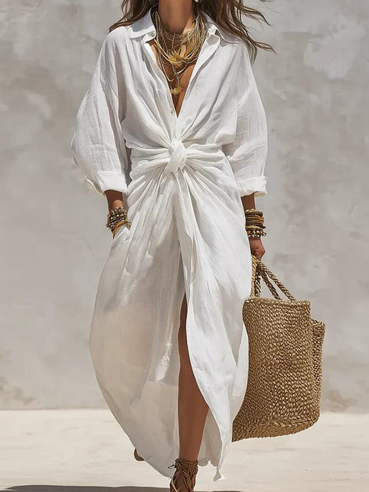 Isabella | Women’s Shirt Dress | Tie Front Midi Length-Pick NewYork