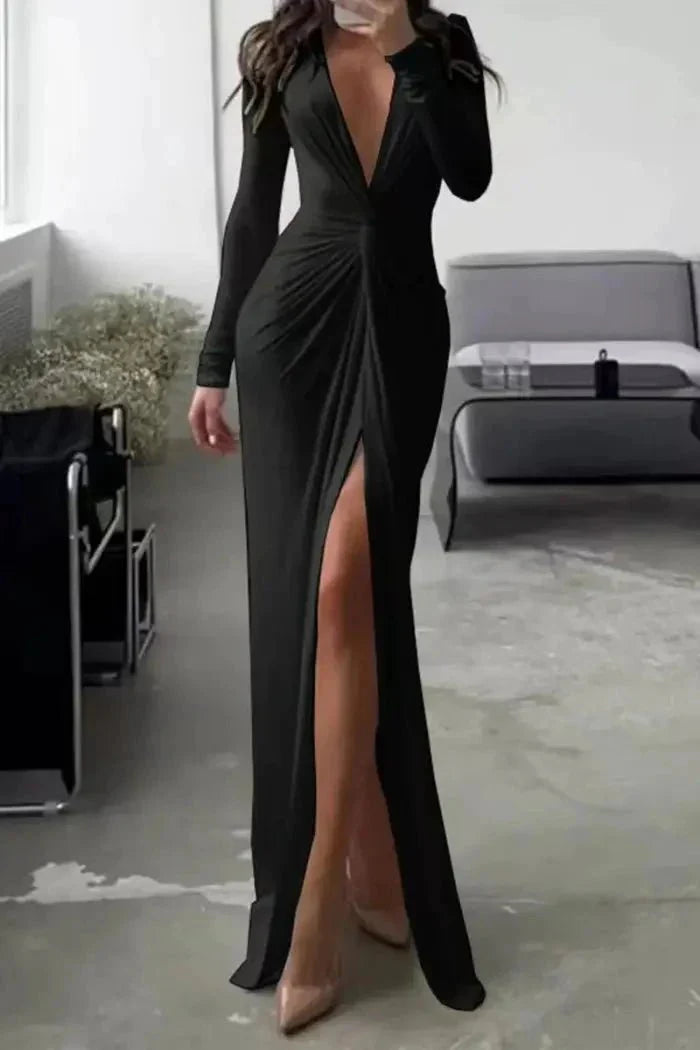 Isabelle | Women’s Ruched Maxi Dress | Deep V Neck-Women Dress-Pick NewYork