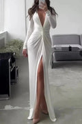 Isabelle | Women’s Ruched Maxi Dress | Deep V Neck-Women Dress-Pick NewYork