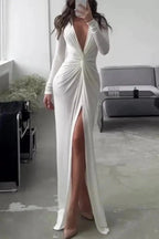 Isabelle | Women’s Ruched Maxi Dress | Deep V Neck-Women Dress-Pick NewYork