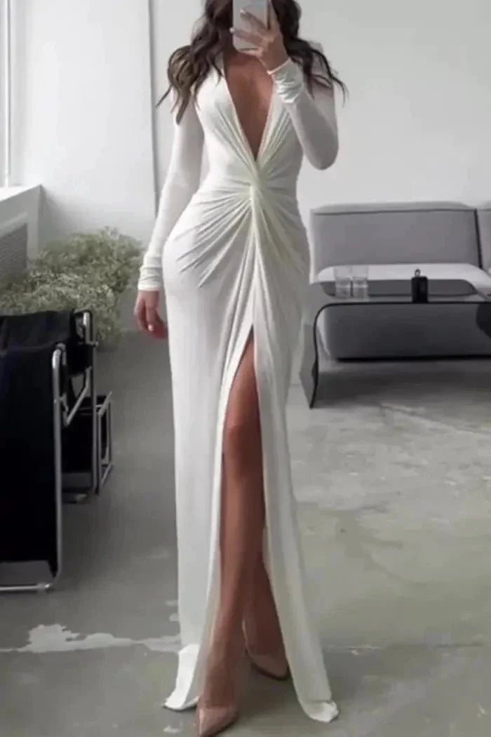 Isabelle | Women’s Ruched Maxi Dress | Deep V Neck-Women Dress-Pick NewYork
