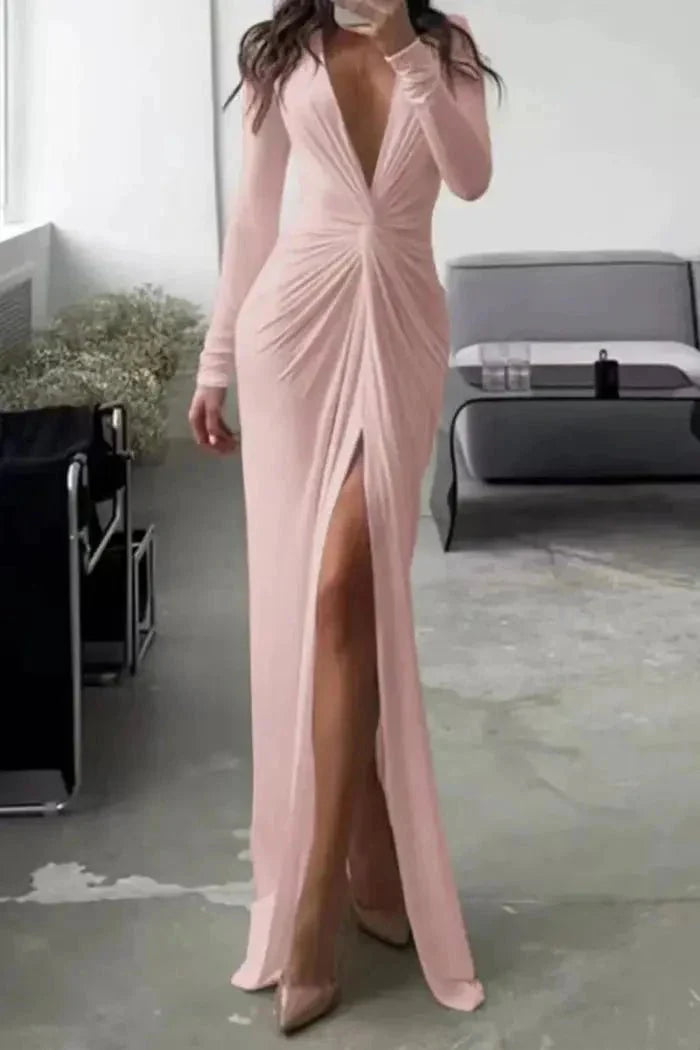 Isabelle | Women’s Ruched Maxi Dress | Deep V Neck-Women Dress-Pick NewYork
