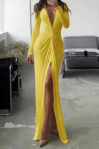 Isabelle | Women’s Ruched Maxi Dress | Deep V Neck-Women Dress-Pick NewYork