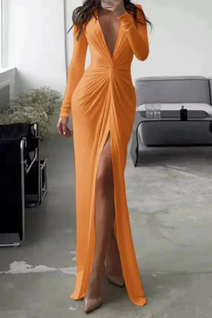 Isabelle | Women’s Ruched Maxi Dress | Deep V Neck-Women Dress-Pick NewYork