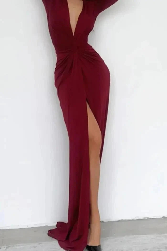 Isabelle | Women’s Ruched Maxi Dress | Deep V Neck-Women Dress-Pick NewYork
