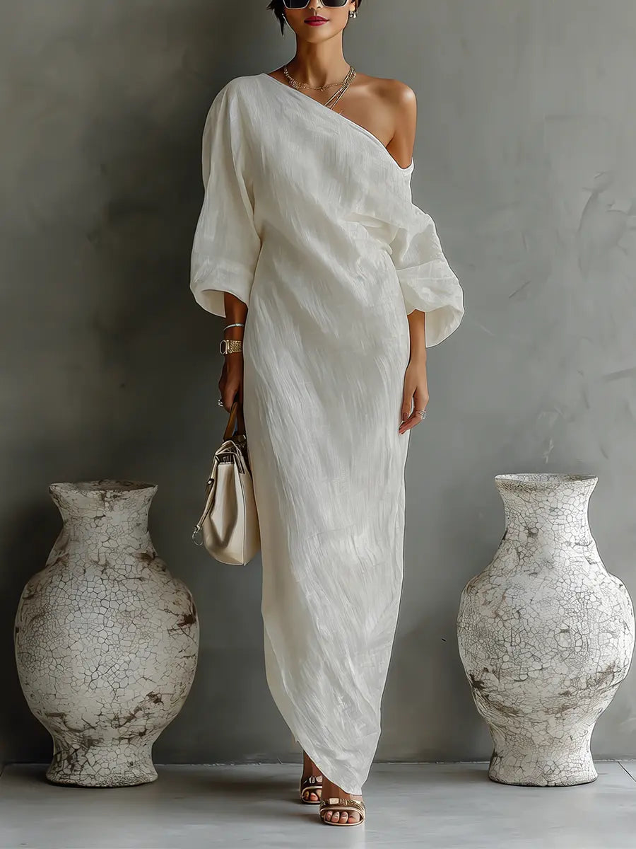 Isla | Women’s One Shoulder Maxi Dress | Balloon Sleeve Resort Wear-Women Dress-Pick NewYork