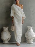 Isla | Women’s One Shoulder Maxi Dress | Balloon Sleeve Resort Wear-Women Dress-Pick NewYork