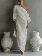 Isla | Women’s One Shoulder Maxi Dress | Balloon Sleeve Resort Wear-Women Dress-Pick NewYork
