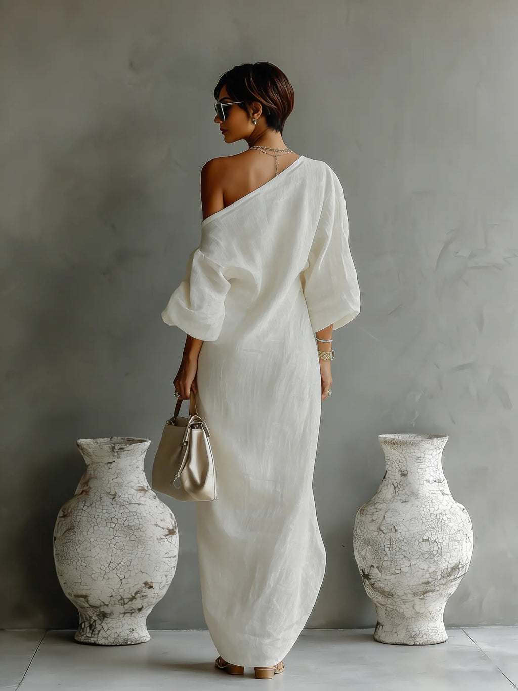 Isla | Women’s One Shoulder Maxi Dress | Balloon Sleeve Resort Wear-Women Dress-Pick NewYork
