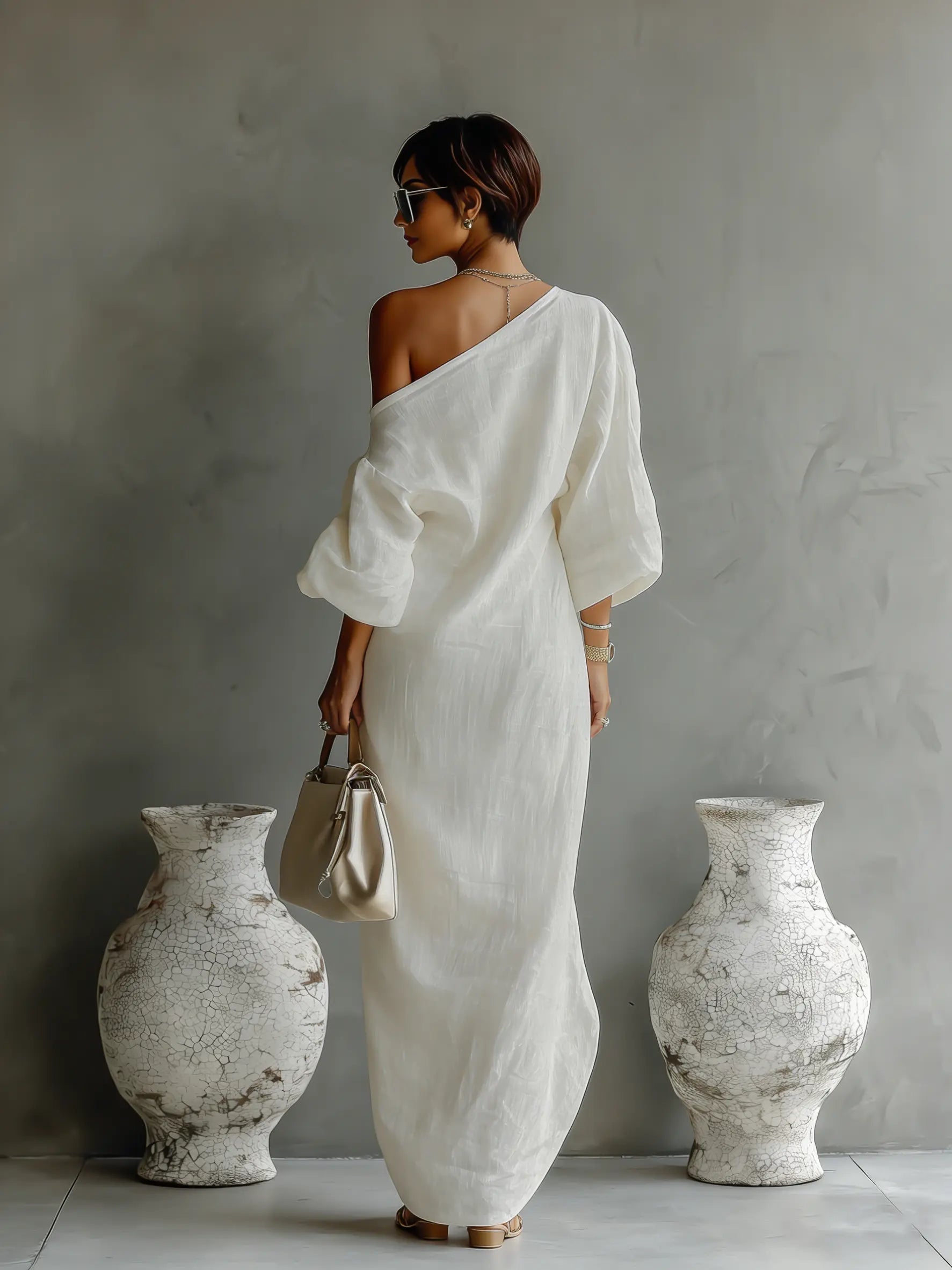 Isla | Women’s One Shoulder Maxi Dress | Balloon Sleeve Resort Wear-Women Dress-Pick NewYork