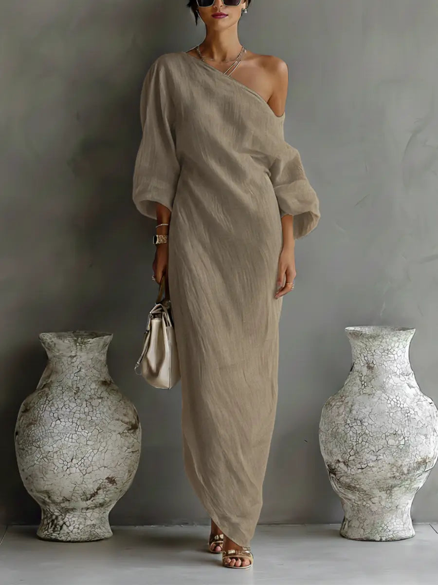 Isla | Women’s One Shoulder Maxi Dress | Balloon Sleeve Resort Wear-Women Dress-Pick NewYork