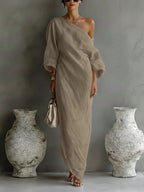 Isla | Women’s One Shoulder Maxi Dress | Balloon Sleeve Resort Wear-Women Dress-Pick NewYork