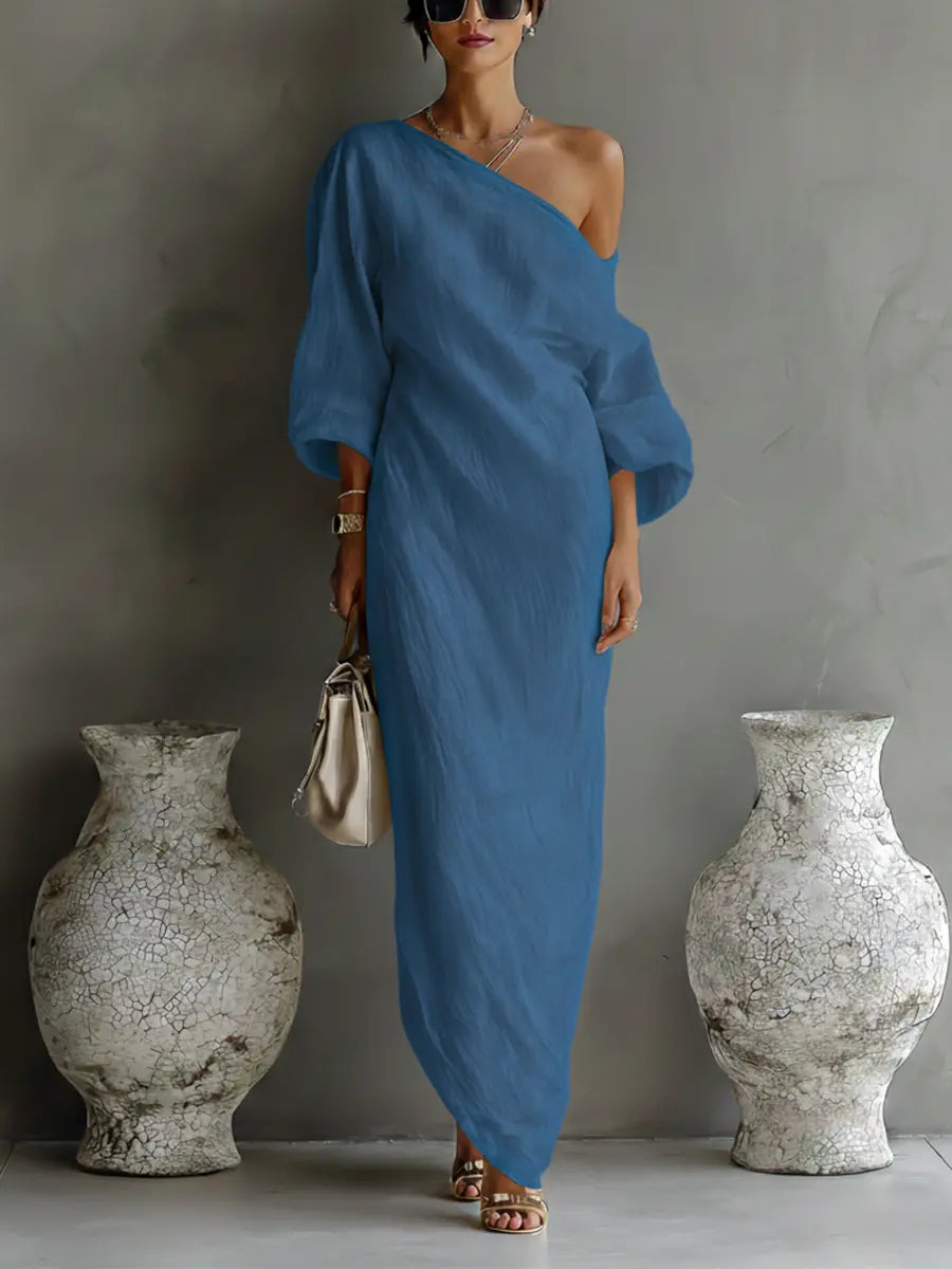 Isla | Women’s One Shoulder Maxi Dress | Balloon Sleeve Resort Wear-Women Dress-Pick NewYork