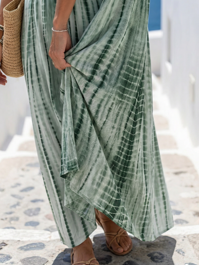 Isla | Women’s Tie Dye Maxi Dress | Sleeveless Drawstring Summer Vacation Dress-Women Dress-Pick NewYork