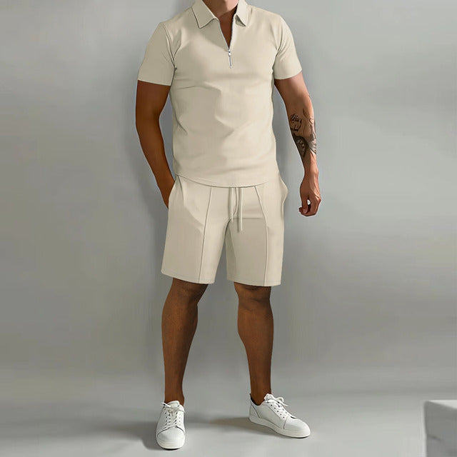 Joe | Men’s Polo Shirt and Shorts Set | Short Sleeve Drawstring Casual Wear-Men Outfit Set-Pick NewYork