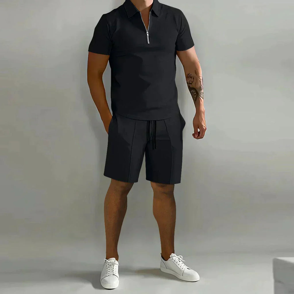 Joe | Men’s Polo Shirt and Shorts Set | Short Sleeve Drawstring Casual Wear-Men Outfit Set-Pick NewYork