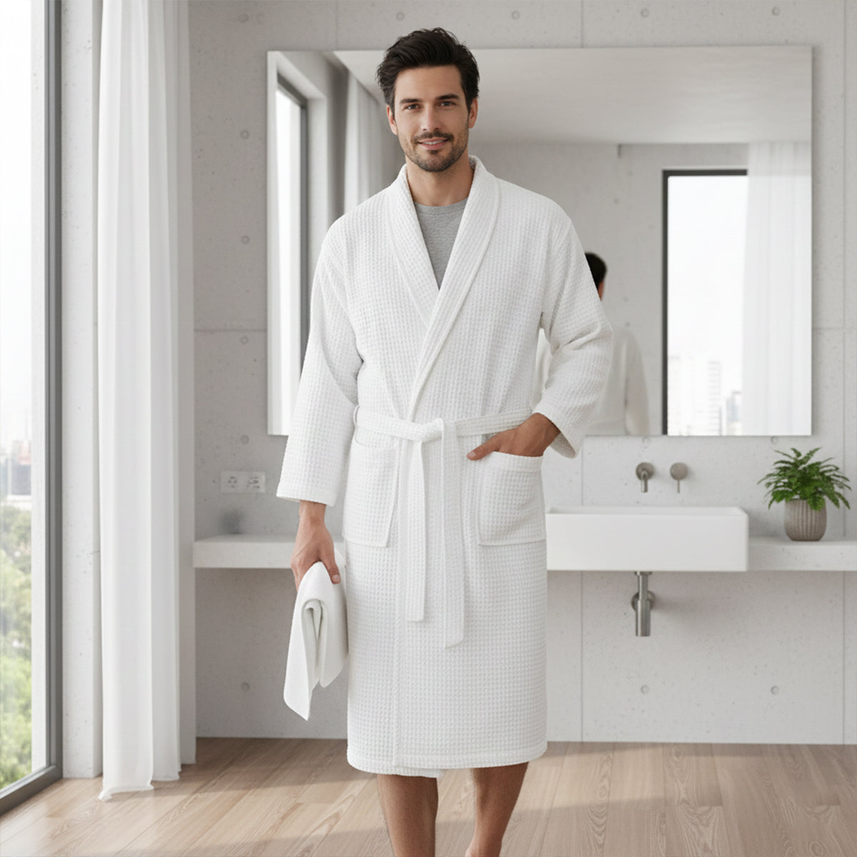 Everett | Men's Waffle Bath Robe | Soft Cotton Spa Loungewear-Men Robe-Pick NewYork