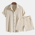 Landon | Men’s Shirt And Shorts Set | Button Front Drawstring Casual Wear-Men Outfit Set-Pick NewYork