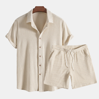 Landon | Men’s Shirt And Shorts Set | Button Front Drawstring Casual Wear-Men Outfit Set-Pick NewYork