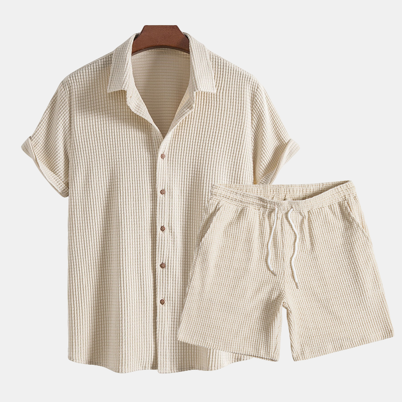 Landon | Men’s Shirt And Shorts Set | Button Front Drawstring Casual Wear-Men Outfit Set-Pick NewYork