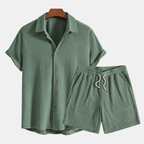 Landon | Men’s Shirt And Shorts Set | Button Front Drawstring Casual Wear-Men Outfit Set-Pick NewYork